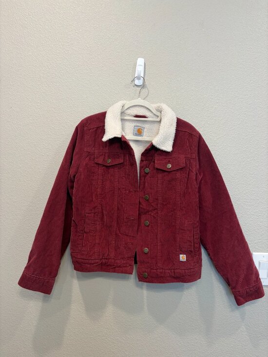 Carhartt Jackets & Blazers - Carhartt Rare Burgundy Corduroy Sherpa Lined Jacket Small 4/6 Trucker Utility